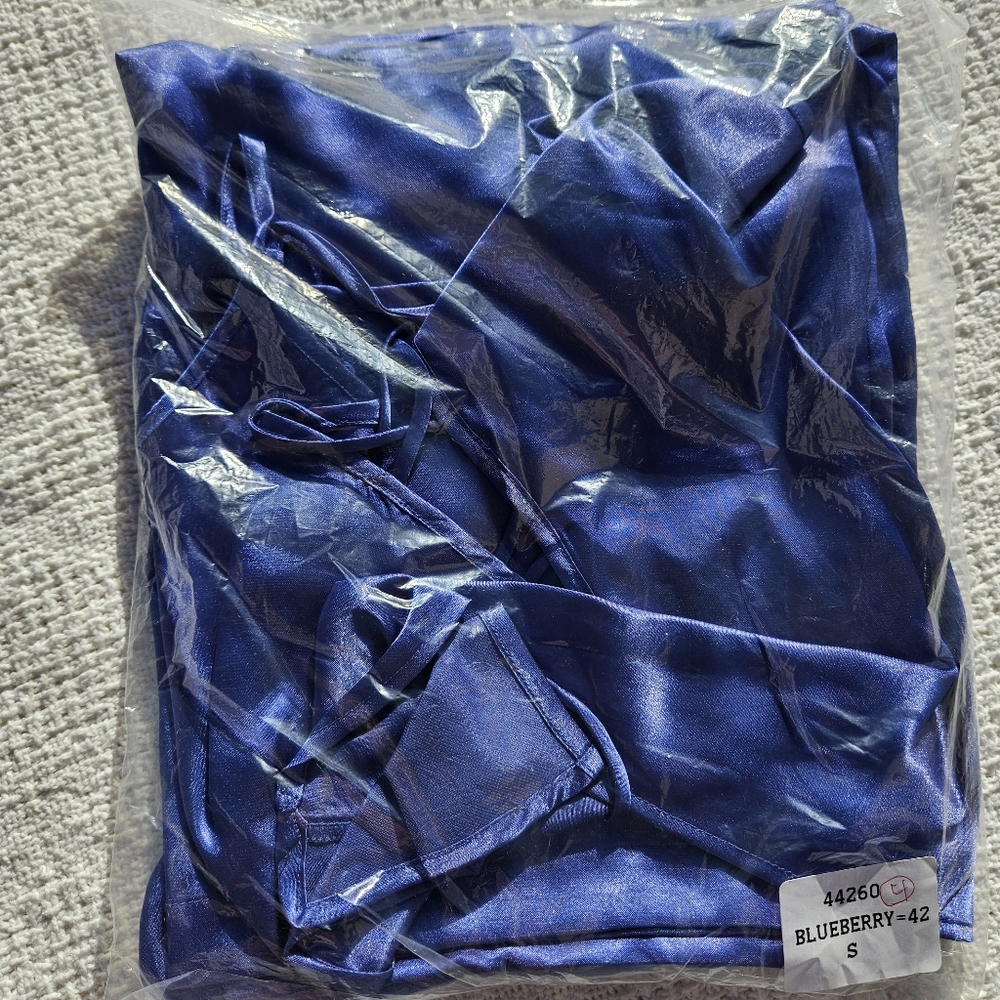 Frederick's of Hollywood Lace & Mesh Gown Alluring Blue Medium G-String NEW - Picture 2 of 3